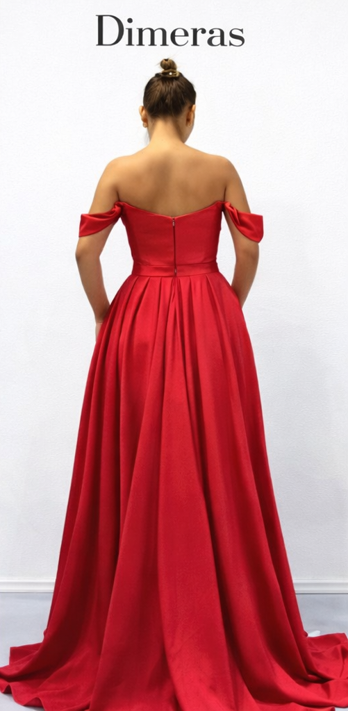 DIMERAS Elegantes Off-Shoulder Abendkleid – Maxikleid mit Drapierung