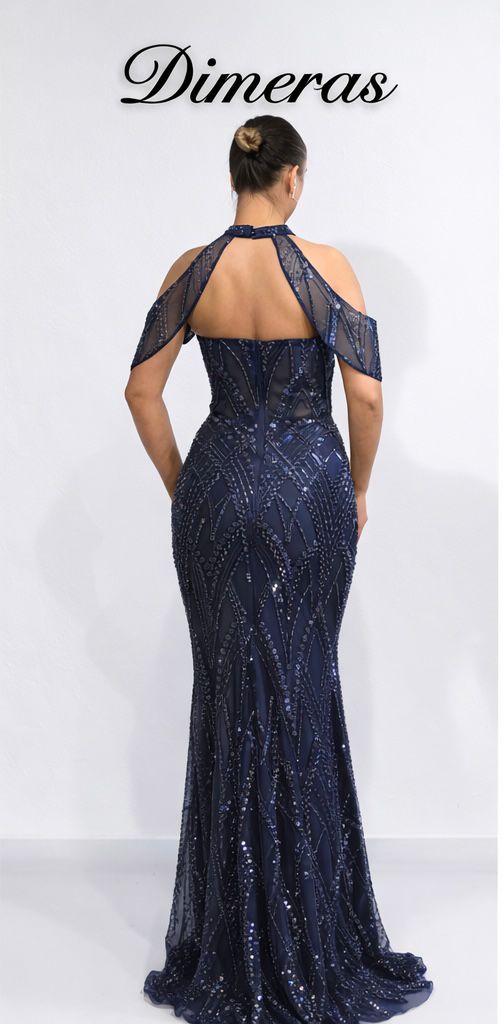 Dimeras Elegantes Abendkleid mit Glitzersteinen – Halterneck, Transparent & Figurbetont