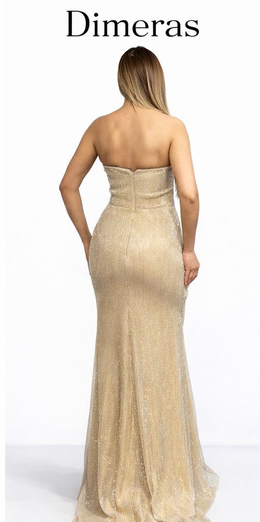 Dimeras Elegantes One-Shoulder Abendkleid mit Schlitz – Glitzerndes Maxikleid