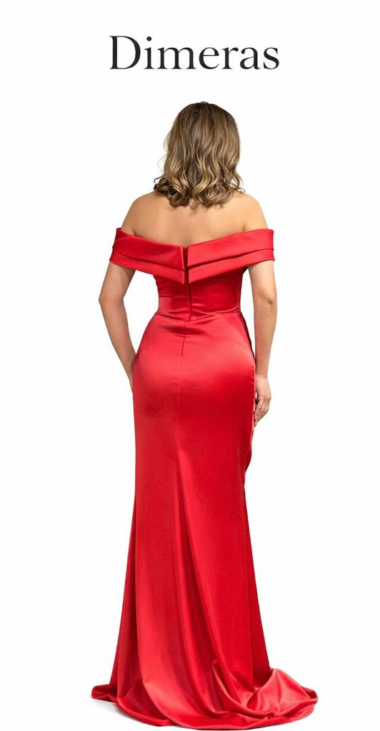 Dimeras Elegantes Schulterfreies Abendkleid mit Drapierung & Schlitz