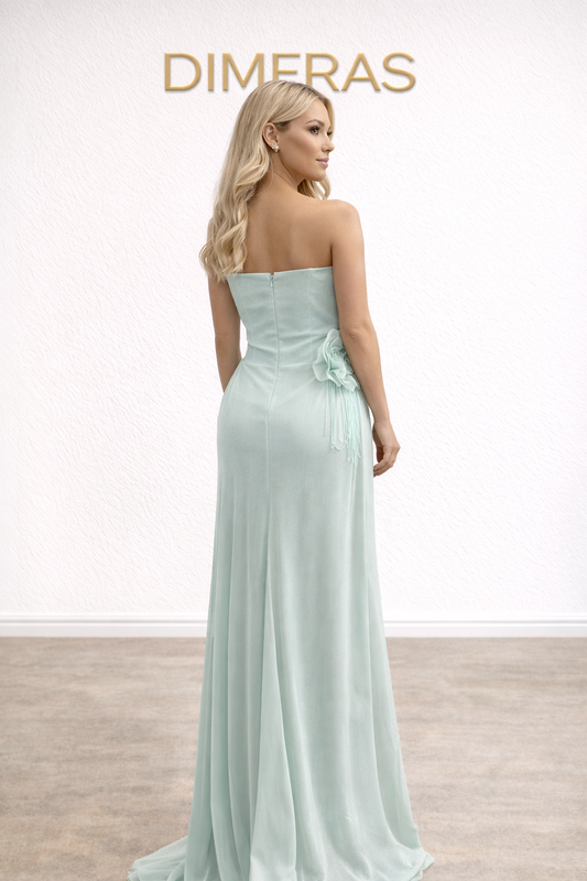 Elegantes trägerloses Abendkleid in Mintgrün – Langes Chiffonkleid für Hochzeit & besondere Anlässe