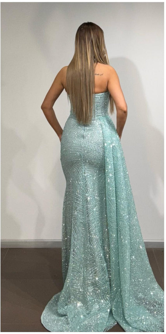 Pailletten Abendkleid Damen, Trägerloses Abendkleid, Glamour Ballkleid, Abendkleid mit Schlitz, Elegantes Abendkleid Hochzeit, Dimeras Abendmode