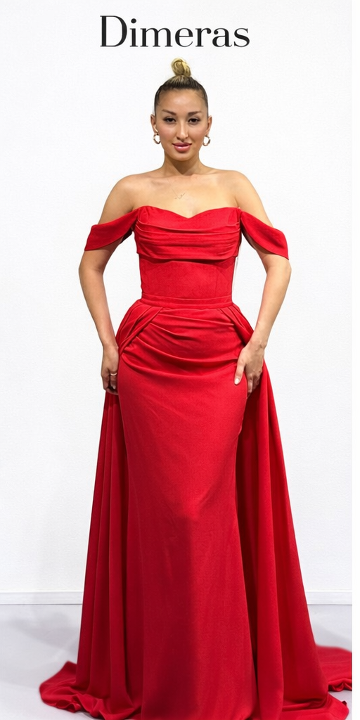 DIMERAS Elegantes Off-Shoulder Abendkleid – Maxikleid mit Drapierung