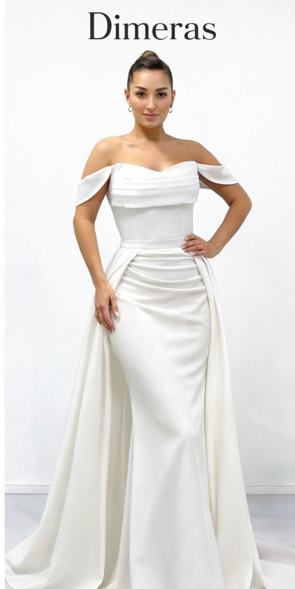 DIMERAS Elegantes Off-Shoulder Abendkleid – Maxikleid mit Drapierung