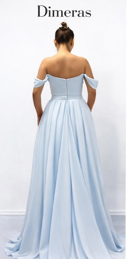 DIMERAS Elegantes Off-Shoulder Abendkleid – Maxikleid mit Drapierung