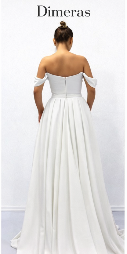 DIMERAS Elegantes Off-Shoulder Abendkleid – Maxikleid mit Drapierung