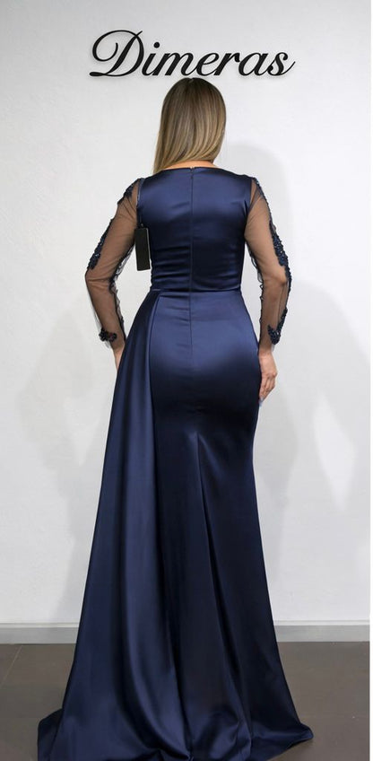 Elegantes Satin-Abendkleid mit Spitze & Drapierung