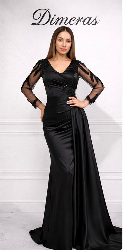 Elegantes Satin-Abendkleid mit Spitze & Drapierung