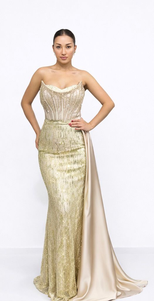 Dimeras Elegantes Abendkleid mit Korsett & Satin-Schleppe