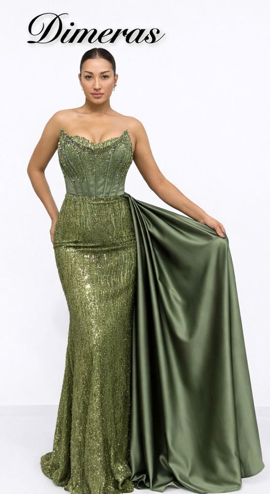 Dimeras Elegantes Abendkleid mit Korsett & Satin-Schleppe