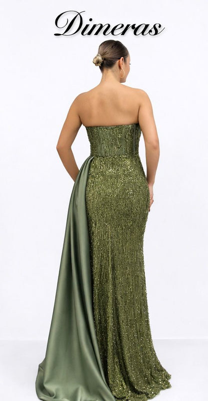 Dimeras Elegantes Abendkleid mit Korsett & Satin-Schleppe