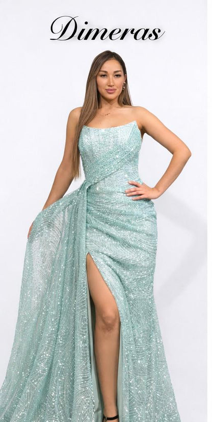 Dimeras Elegantes Abendkleid mit Schlitz & Glitzer