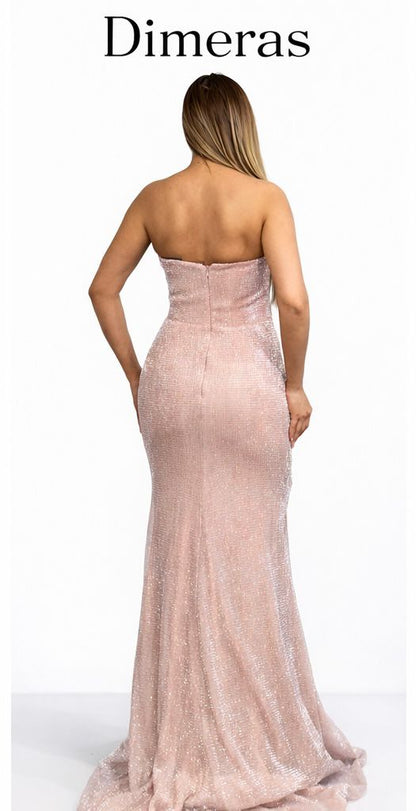 Dimeras Elegantes One-Shoulder Abendkleid mit Schlitz – Glitzerndes Maxikleid