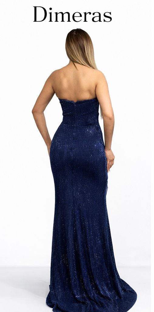 Dimeras Elegantes One-Shoulder Abendkleid mit Schlitz – Glitzerndes Maxikleid