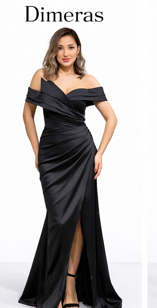 Dimeras Elegantes Schulterfreies Abendkleid mit Drapierung & Schlitz